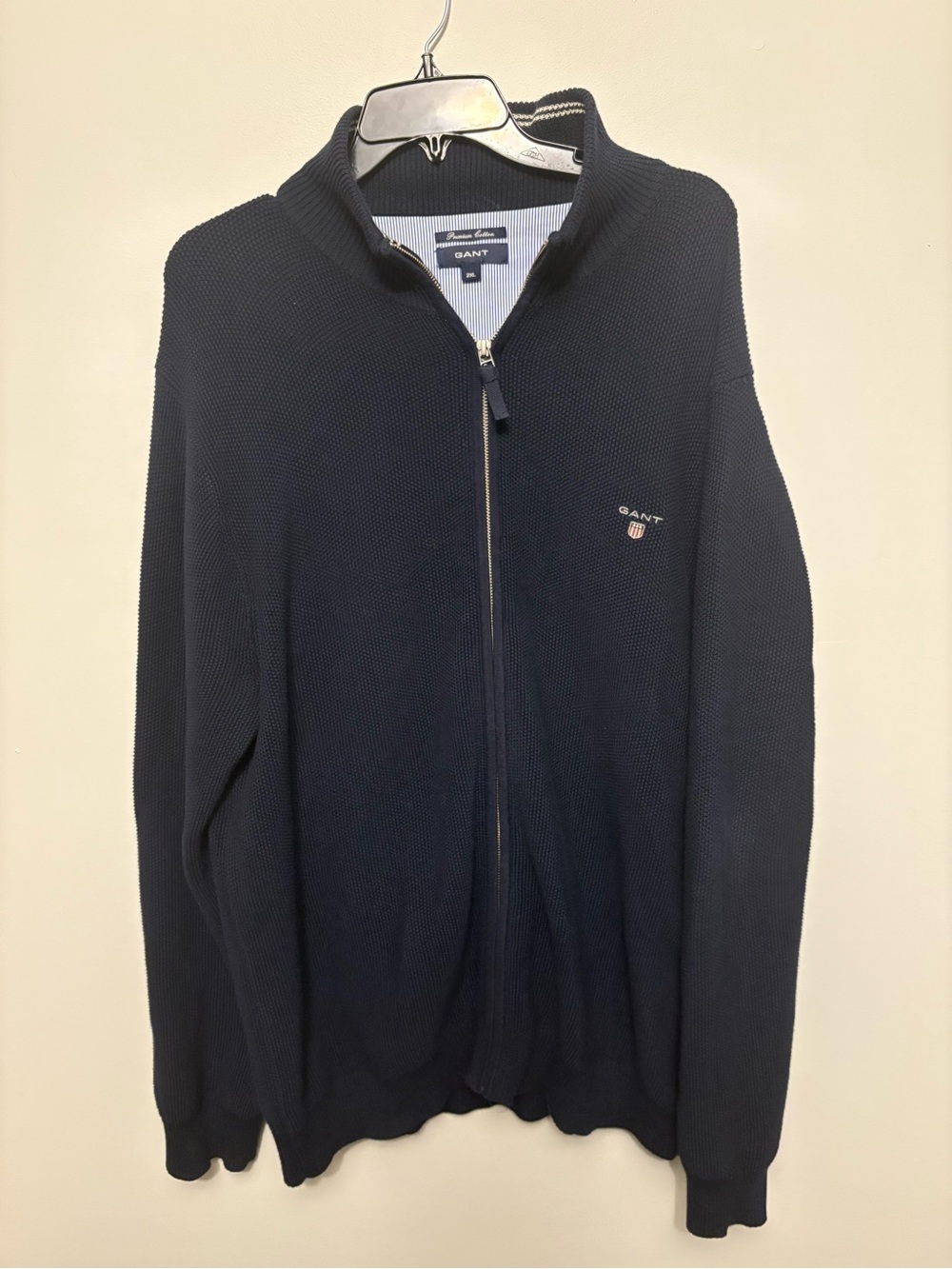 GANT Men's Navy Full-Zip Knit Sweater Cardigan 2xl Luxury NWOT